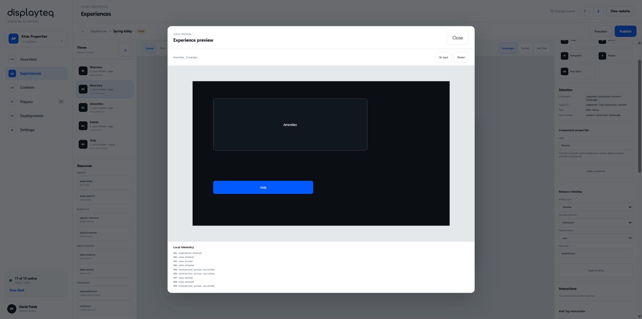 Platform preview showing a Displayteq experience review.