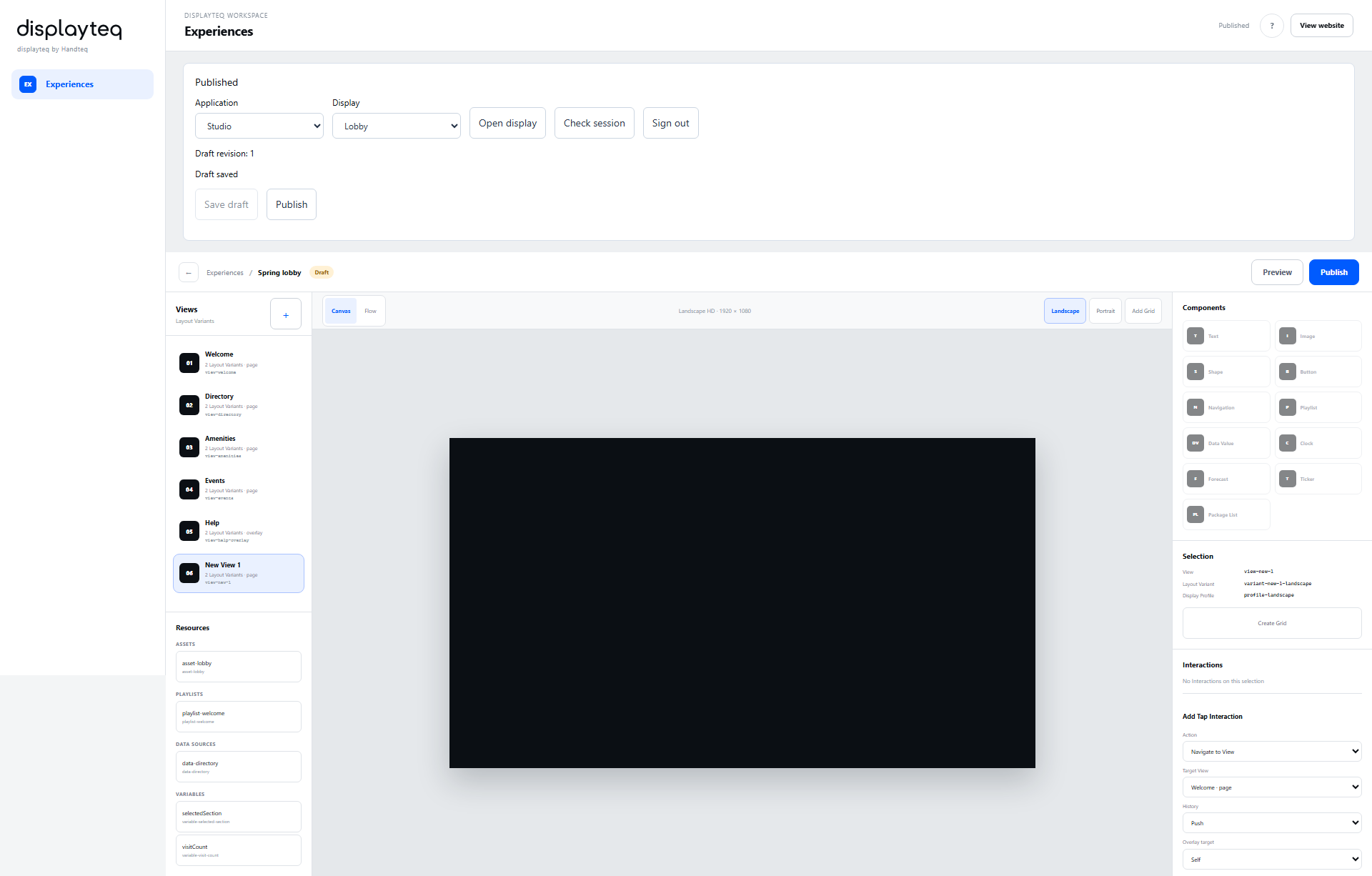 Preview of the Displayteq experience workspace.